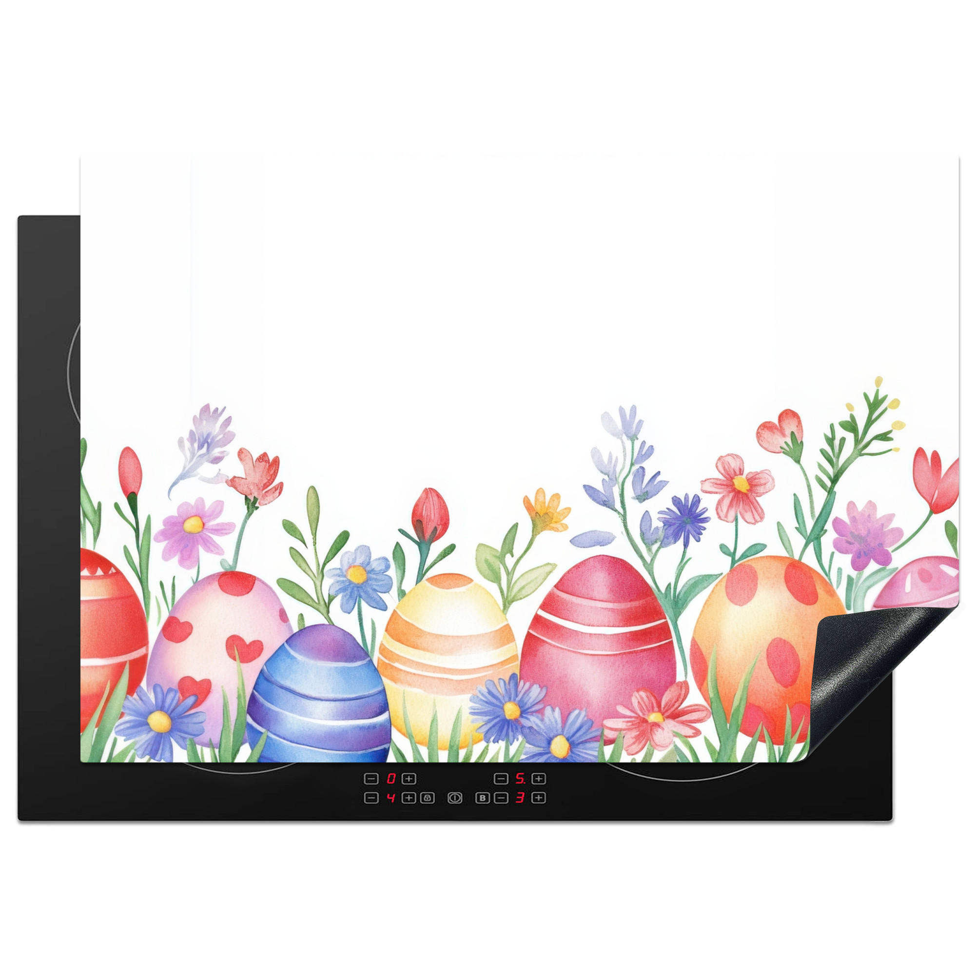 HERDABDECKPLATTE Blumengarten - Bunt - Eier Herdabdeckung Induktionsfeld 75x52 cm - Weiß, Kunststoff (75/52/0.2cm) - MuchoWow