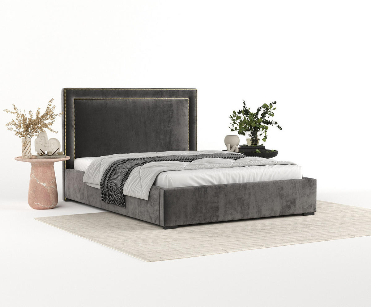 POLSTERBETT Como Anthrazit 180/200 cm im Chenille-Stoff - Anthrazit/Schwarz, Holz/Holzwerkstoff (180/200cm) - Maison de Reve