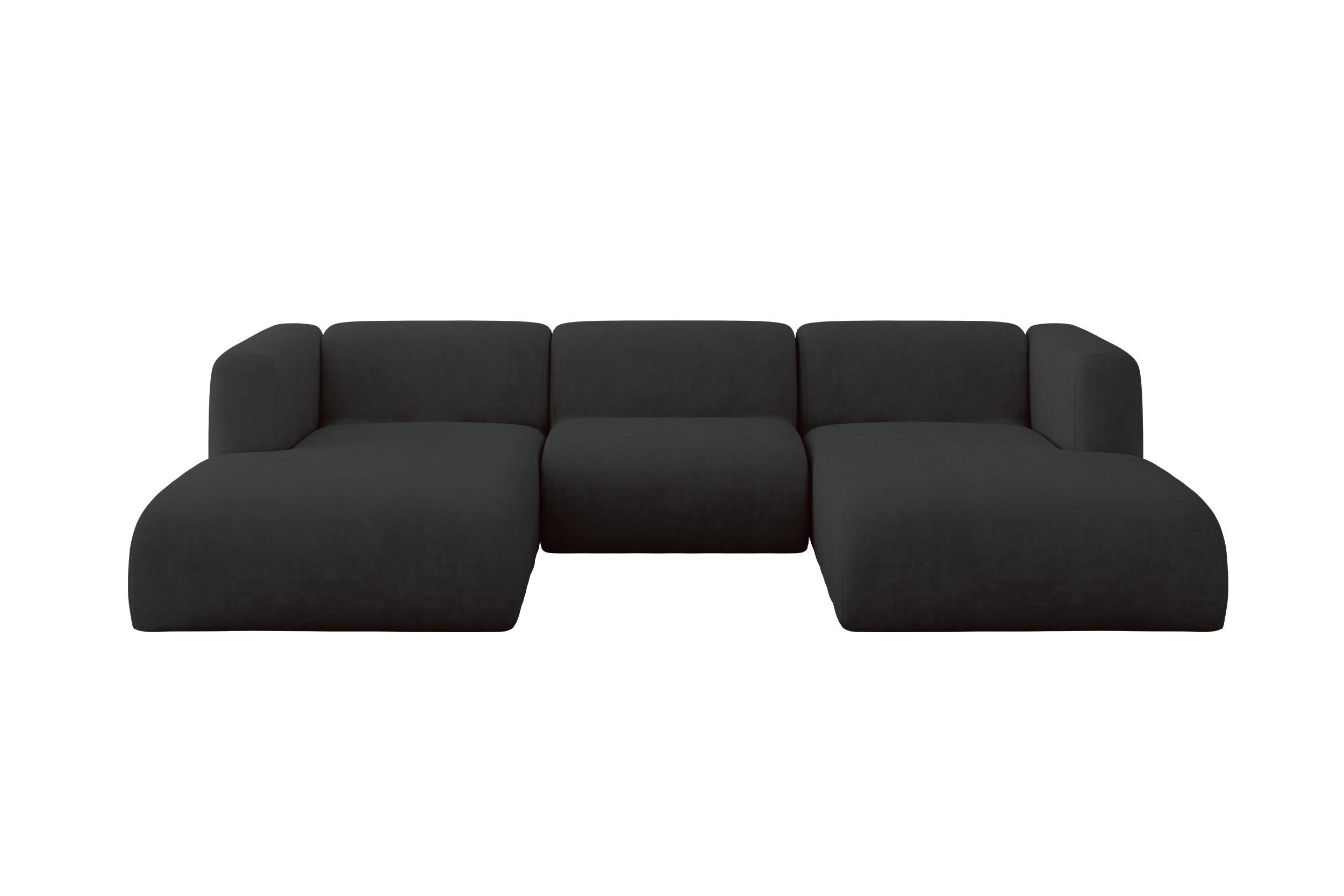 WOHNLANDSCHAFT MIRA-U1 317x179x70 Schwarz Velours - Anthrazit/Schwarz, Holzwerkstoff/Kunststoff (317/70/179cm) - ALTDECOR