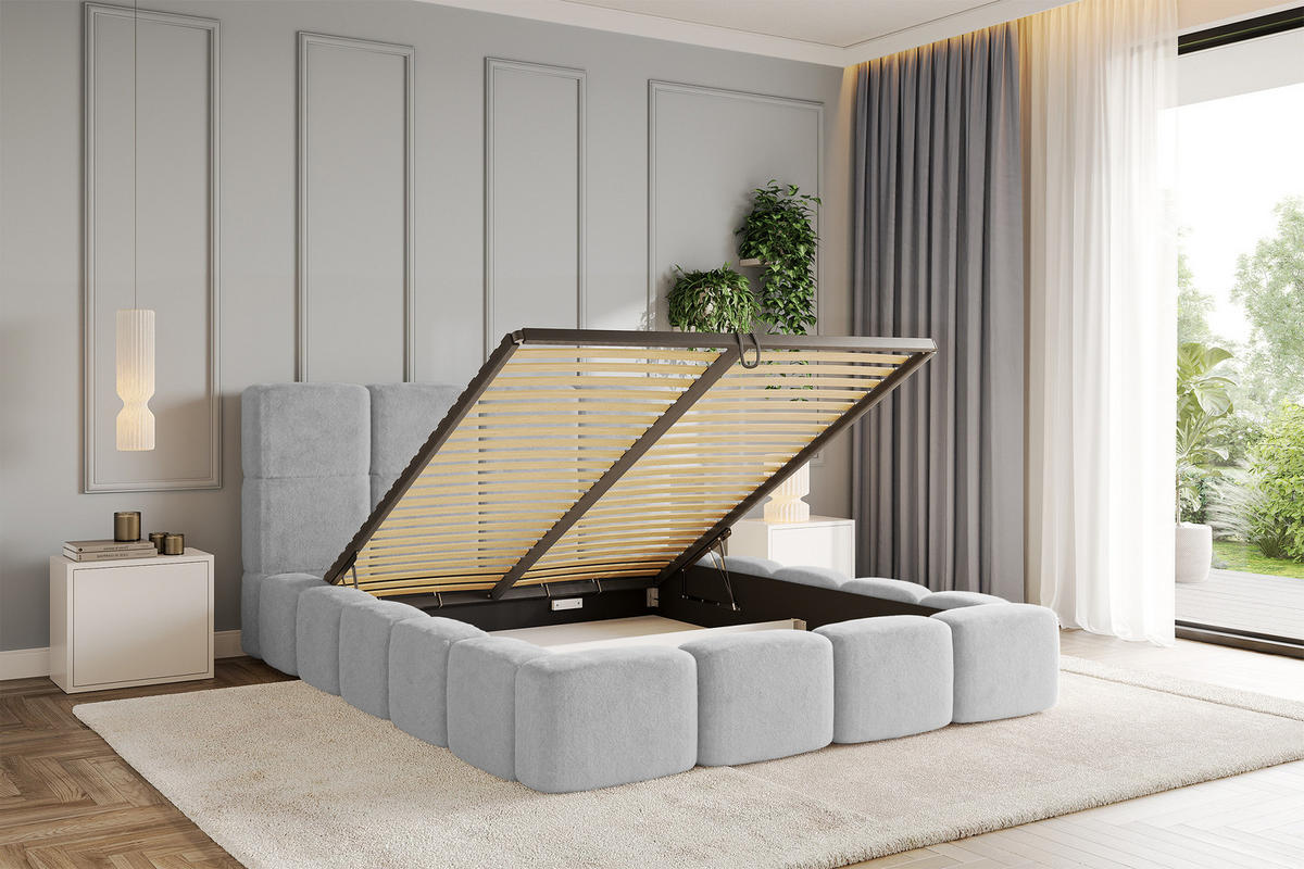 POLSTERBETT mit Bettkasten und Lattenrost mit Kopfteil, Boxbett ohne Matratze, mit Stauraum - NATA 160x200 Hellgrau - Hellgrau, Holzwerkstoff/Textil (160/200cm) - ALTDECOR