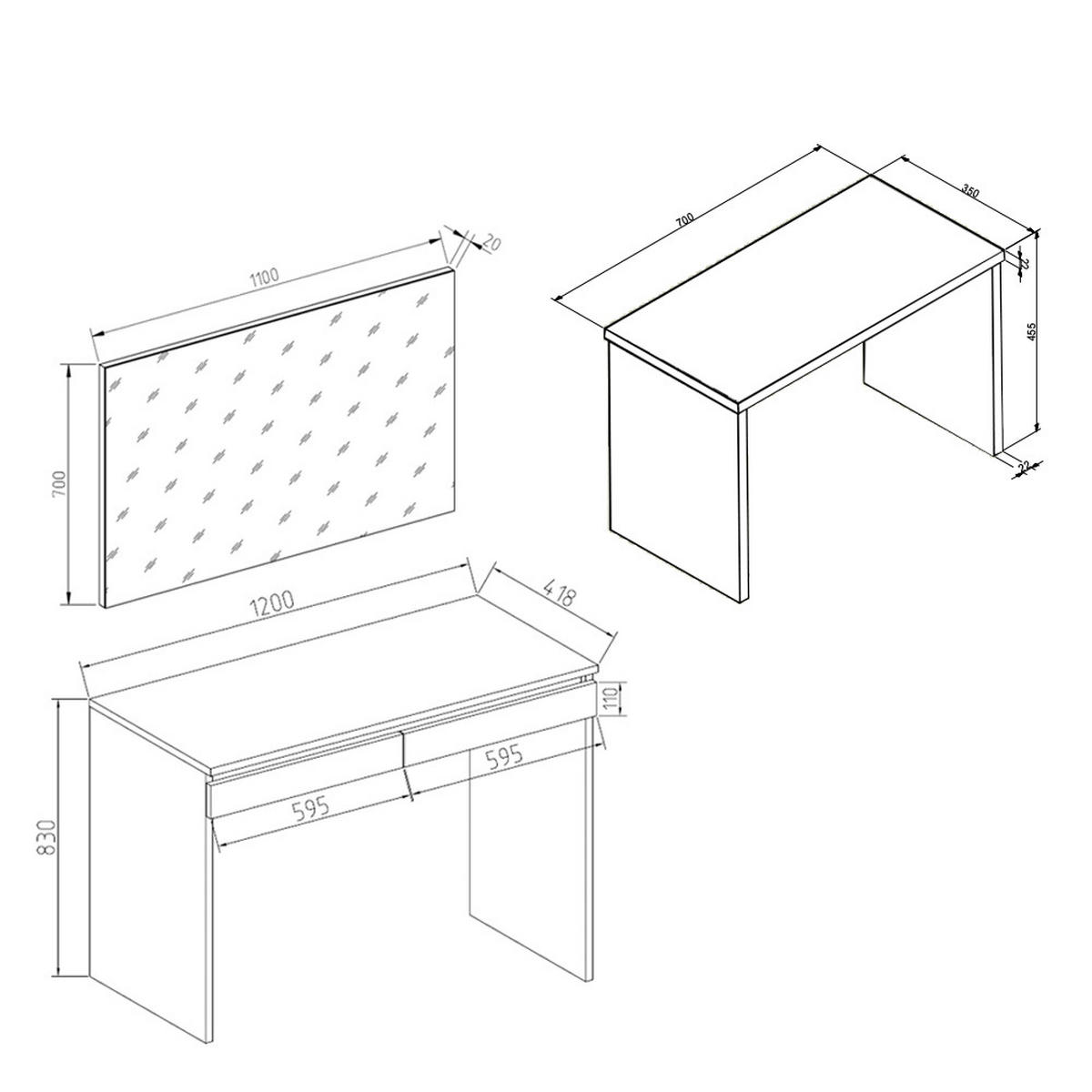 SCHMINKTISCH Emma Weiß 120 cm mit Bank - Weiß, Holzwerkstoff (120/83/41.8cm) - Vicco