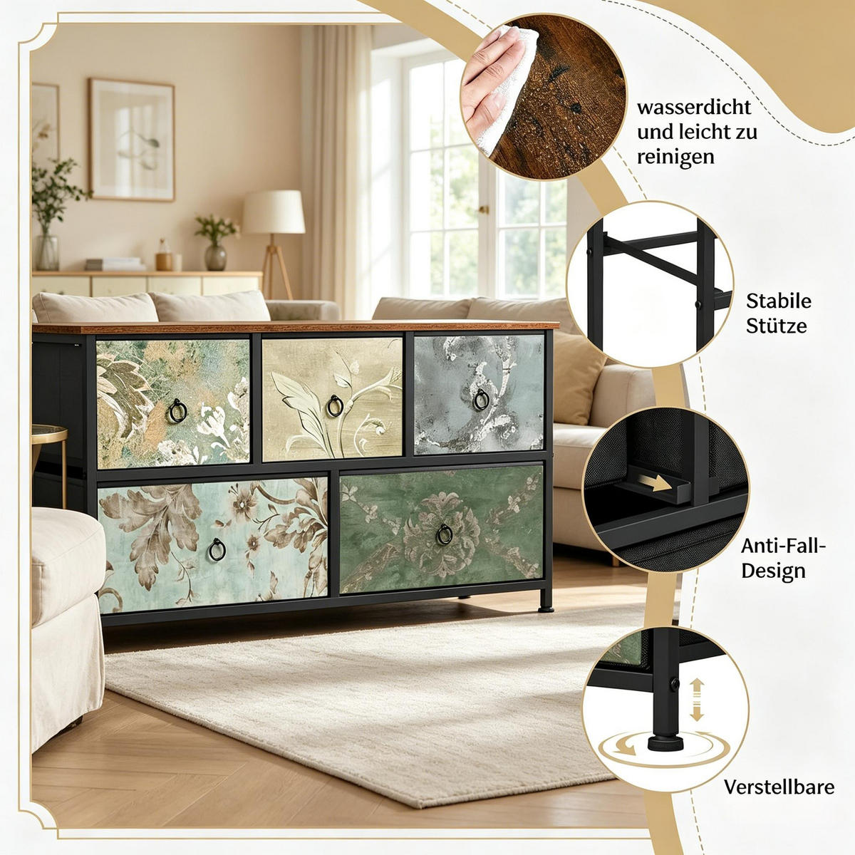 KOMMODE Mehrfarbig 100/30/54 cm - Multicolor, Holzwerkstoff (100/54/30cm) - PANGIVO