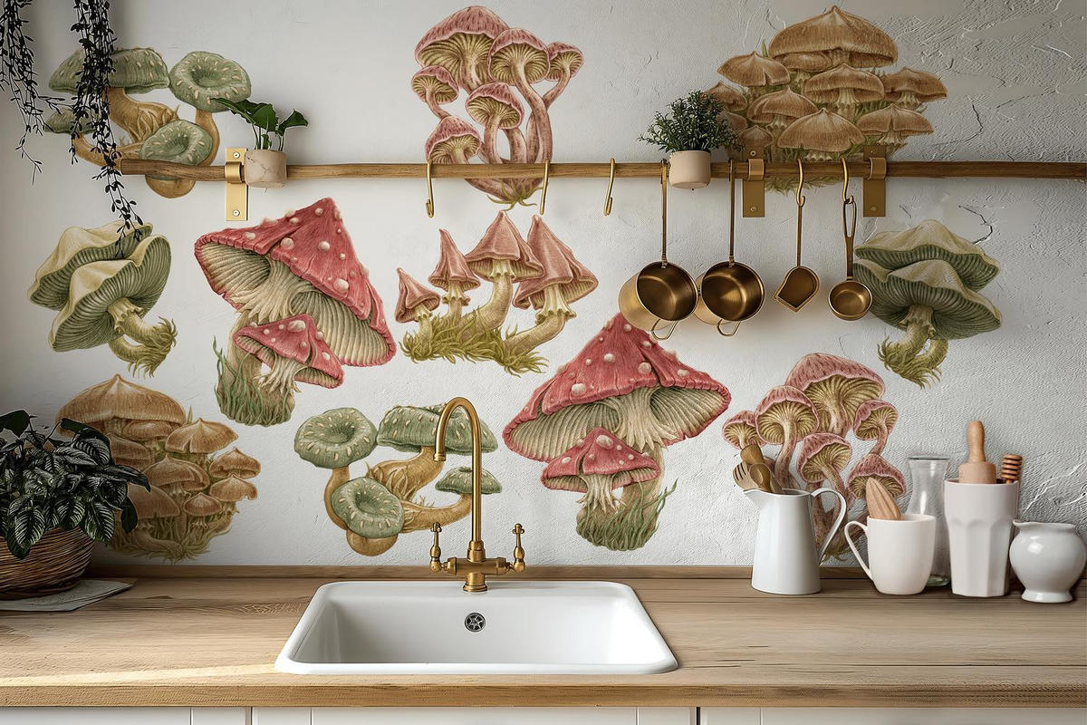 WANDAUFKLEBER 100x40cm - Pilzwiese - Multicolor, Kunststoff (100/40/0.1cm) - Wallfluent