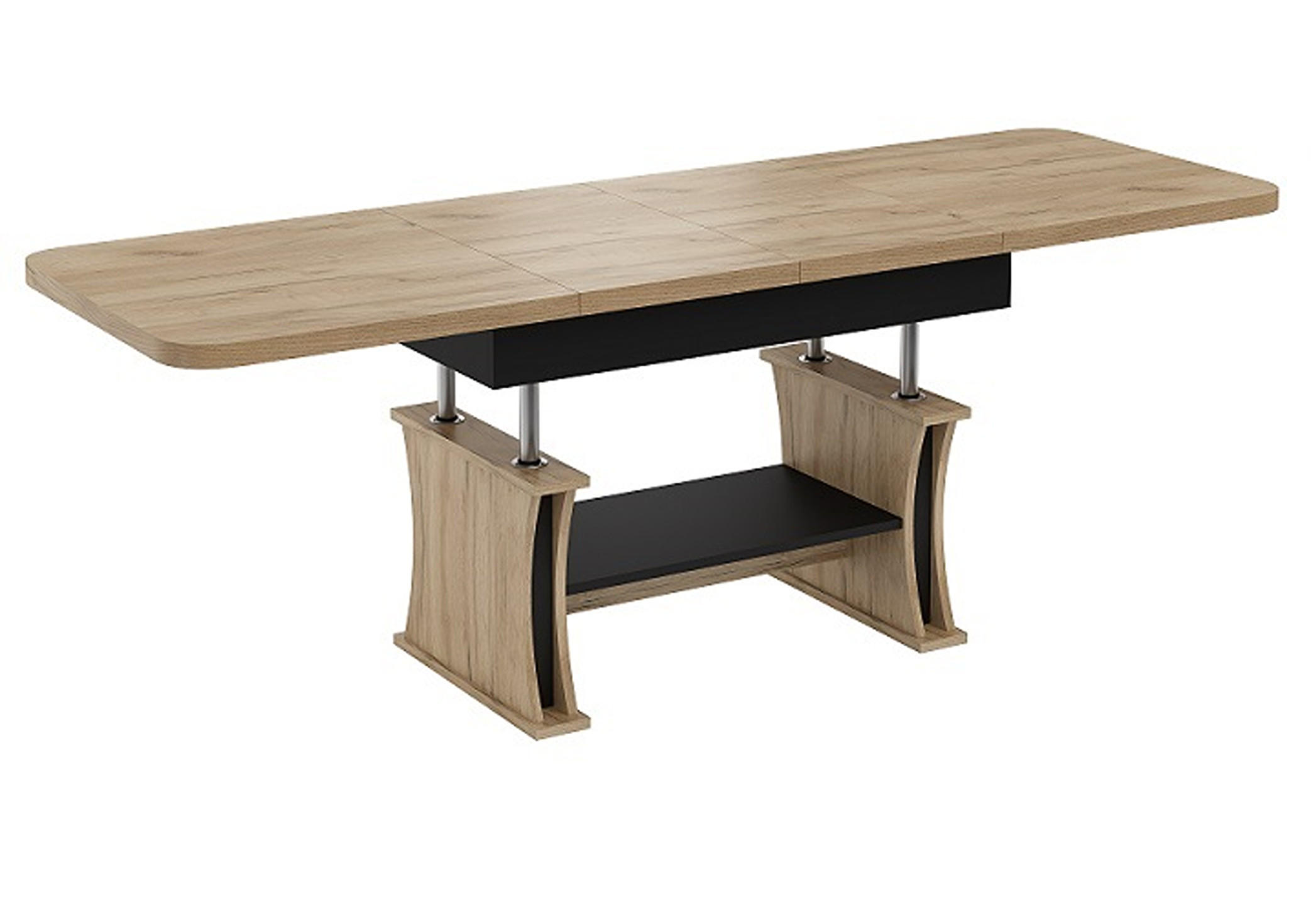 COUCHTISCH rechteckig Eiche Gold - Schwarz ausziehbar höhenverstellbar - Eichefarben/Schwarz, Holzwerkstoff (70/120/60cm) - designimpex