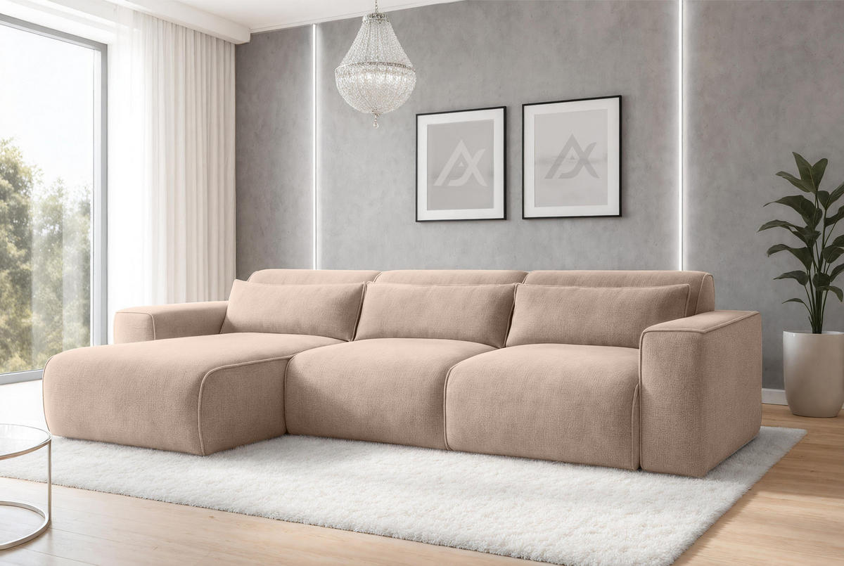 ECKSOFA L Form Ruyam Beige 310/165/78 cm – Schlaffunktion Links - Beige/Schwarz, Kunststoff/Textil (170/310cm) - AX Living