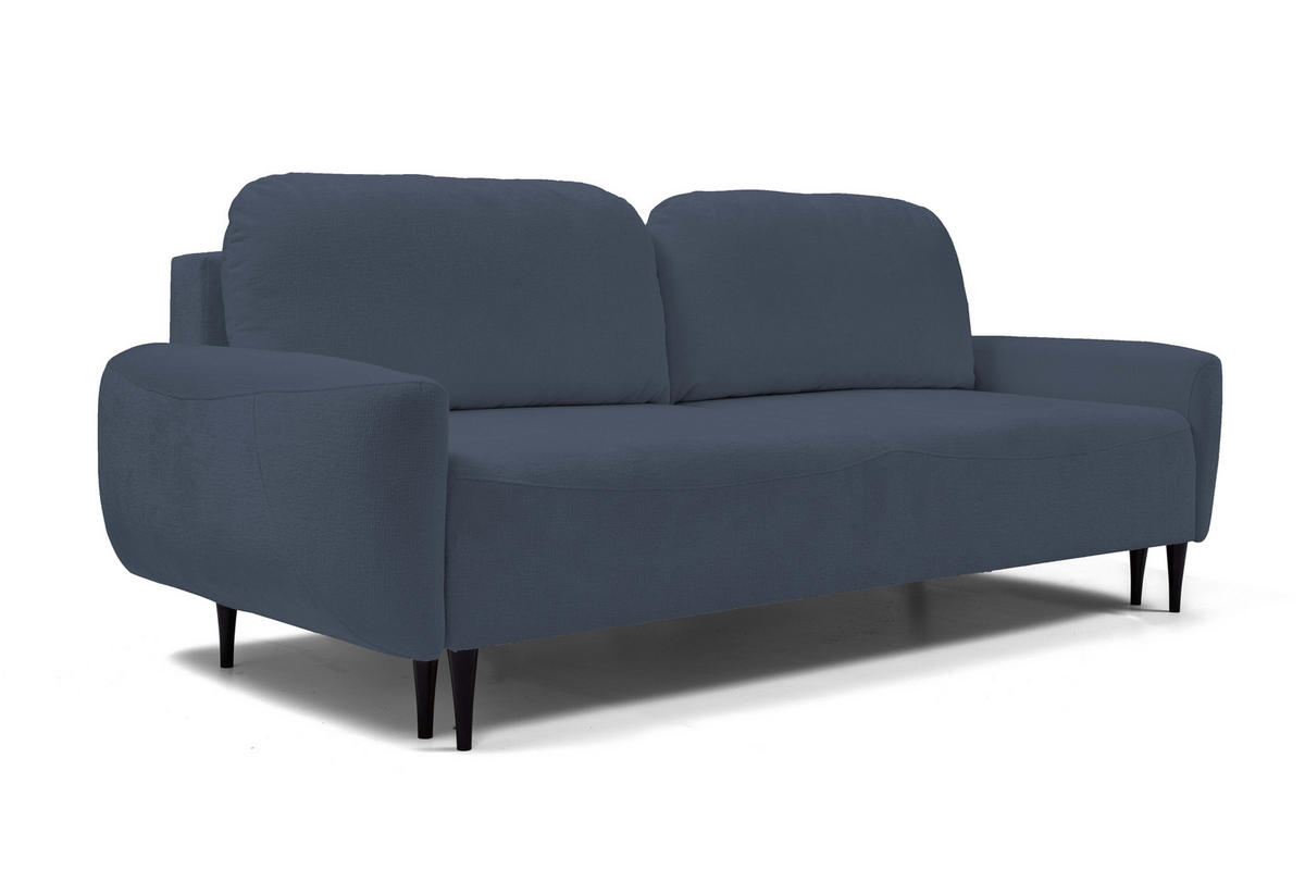 SOFA BOHO Mit Schlaffunktion Und Bettkasten, Wellenfederung, PUR-Schaum, Holzfüße, lose Rückenkissen, freistehend, 244x102x92 cm Dark blue - Dunkelblau, Holz/Textil (244/92/102cm) - DomoHome