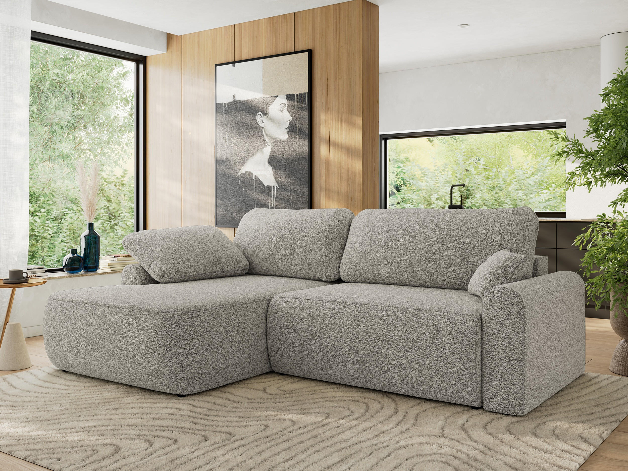 ECKSCHLAFSOFA CUBO L Hellgrau Struktur - links - Hellgrau/Schwarz, Kunststoff/Textil (273/187cm) - MKS