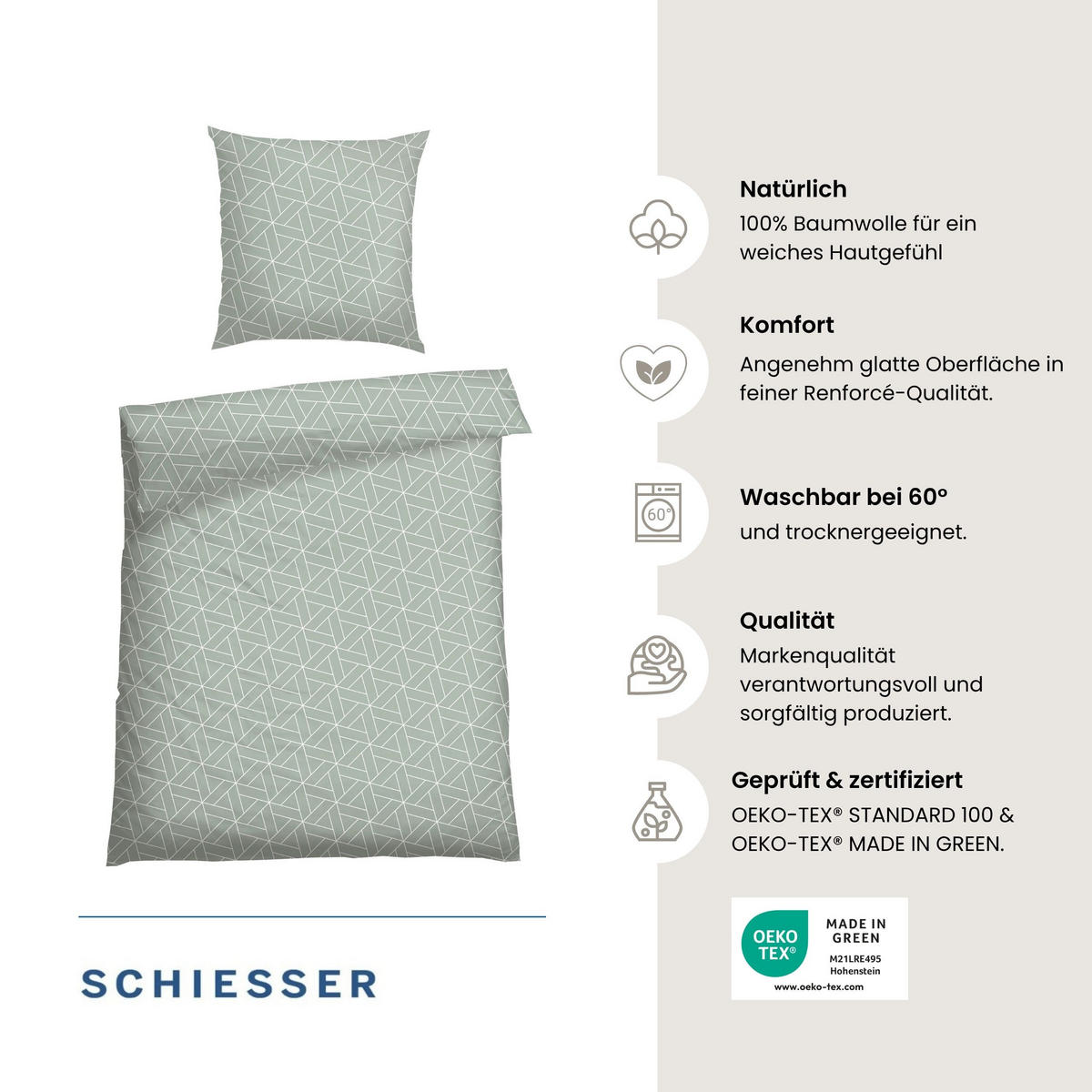 BETTWÄSCHESET Tris - Renforcé - 2-teilig - 135x200 cm - Mint - Mintgrün, Textil (135/200cm) - SCHIESSER