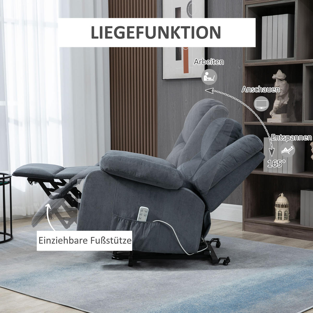 SESSEL mit Aufstehhilfe, Fernsehsessel Elektrisch, Aufstehsessel, Relaxsessel - Grau, Textil (93/105/91cm) - HOMCOM