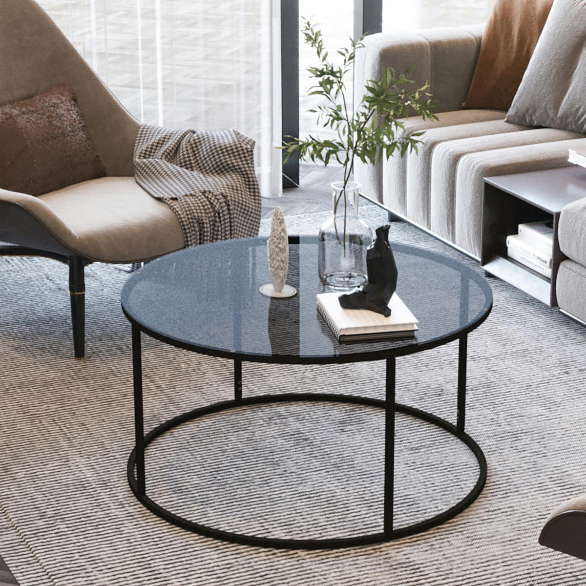 COUCHTISCH Kolari 45/80/80 cm - Schwarz, Metall (80/80/45cm) - [en.casa]