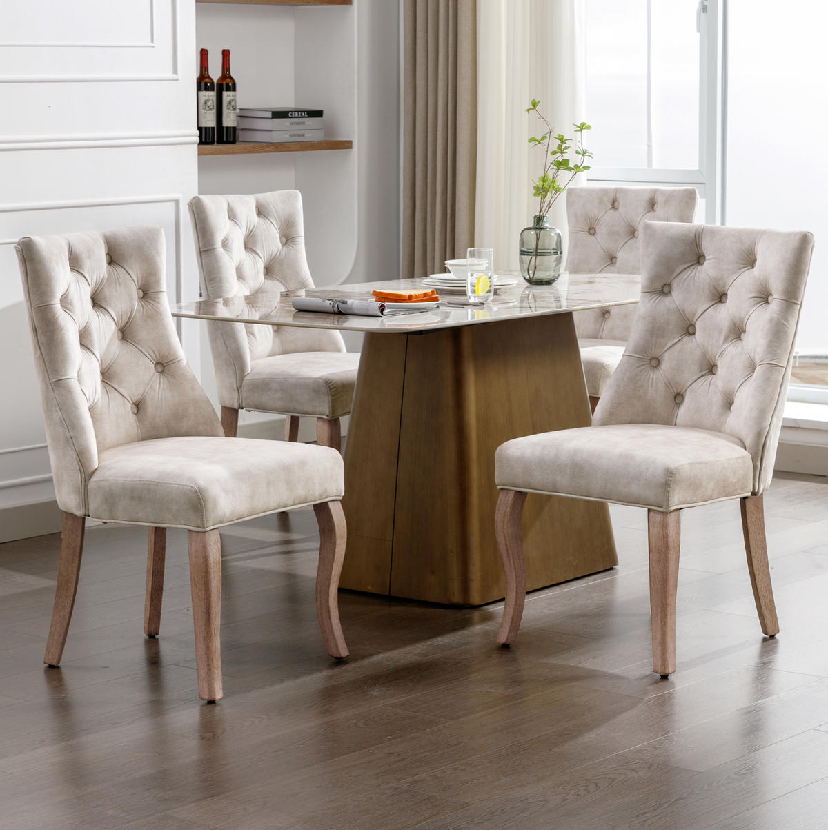 ESSZIMMERSTUHL 4er-Set Samt mit Knopfsteppung ca. 51 cm hellbeige - Beige, Holz (51/97/51.2cm) - Meubliv