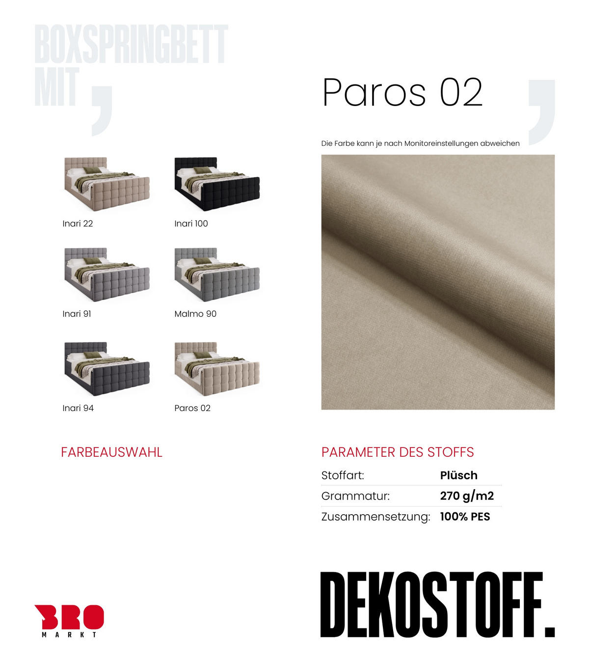 BOXBETT Dakota Duo mit Topper 140/200 Hellbeige - Creme, Holz/Textil (140/200cm) - Bromarkt