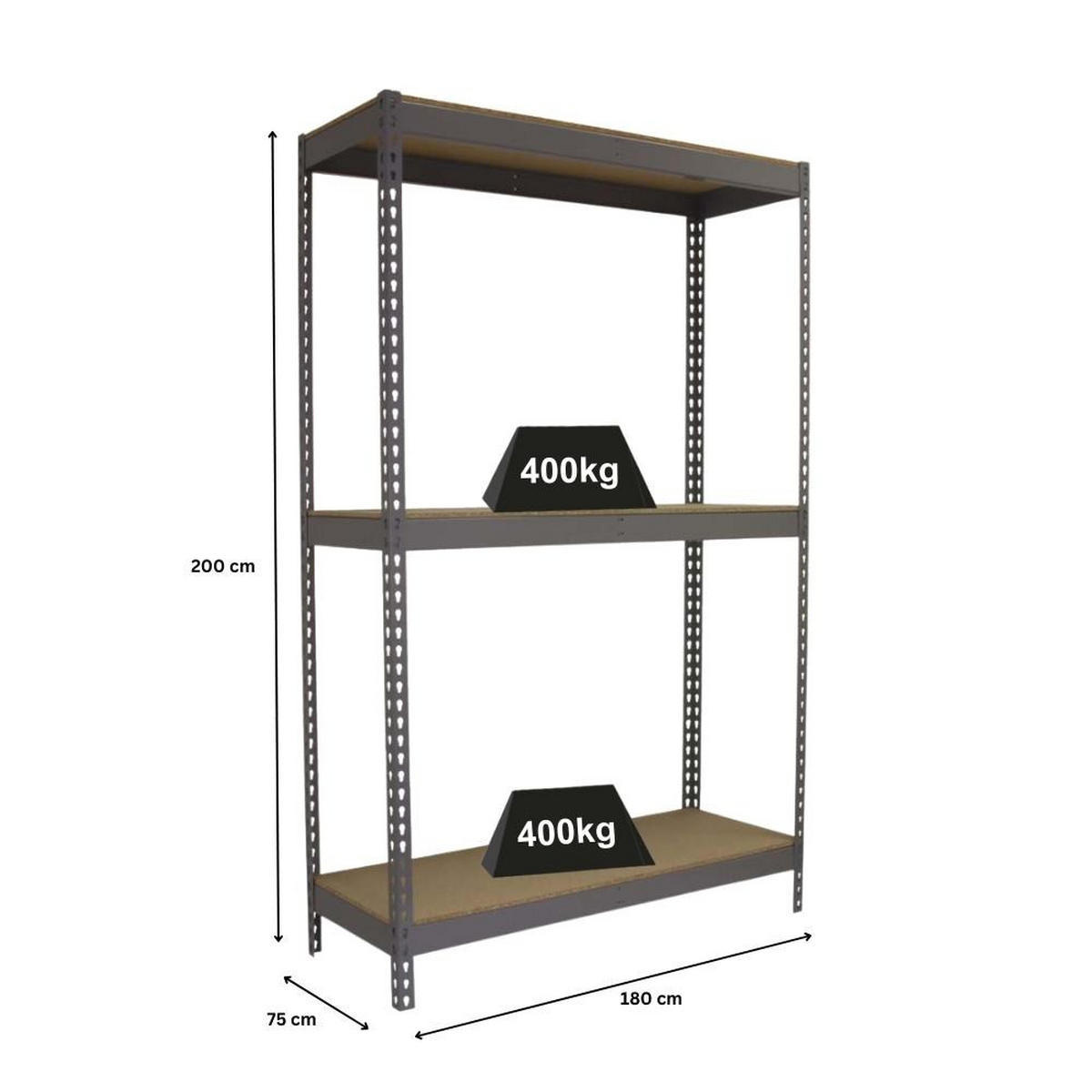 SCHWERLASTREGAL WOOD YETI THREE | HxBxT 200x180x75cm | Fachlast 400kg | Grau - Grau, Metall (180/200/75cm) - PROREGAL