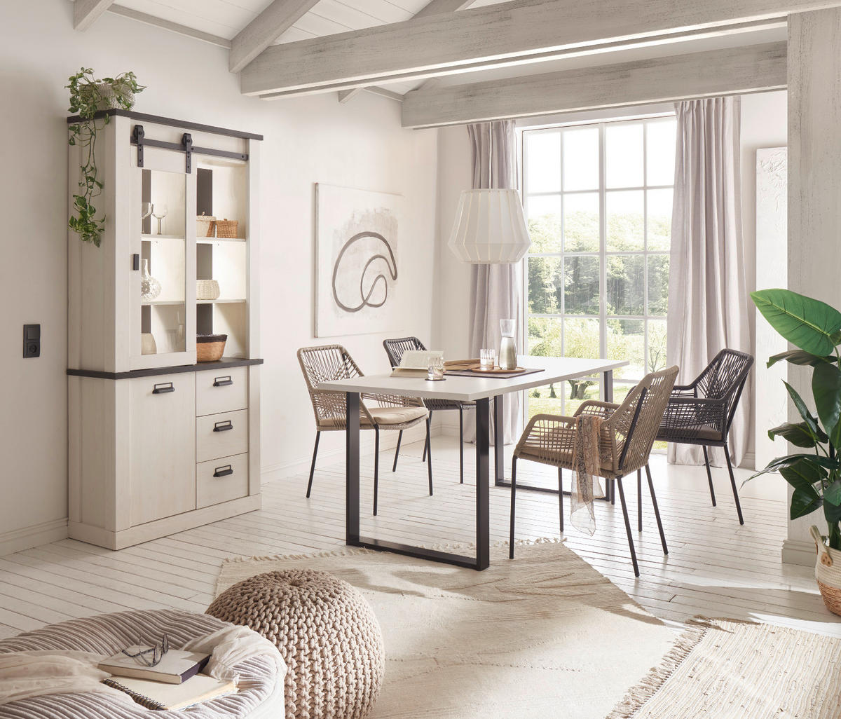 ESSTISCH weiß Pinie, anthrazit Landhaus, Küchentisch 180 x 80 cm - Anthrazit/Weiß, Holzwerkstoff/Metall (180/80/76cm) - Furn.Design