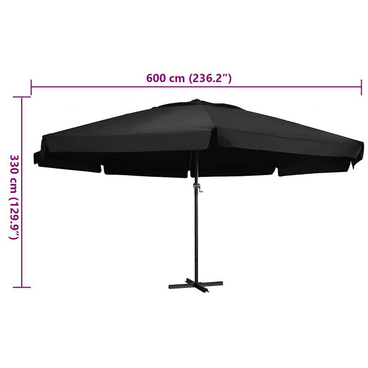 SONNENSCHIRM Mit Aluminium-Mast 600 Cm Schwarz - Schwarz, Textil (600/600cm) - vidaXL