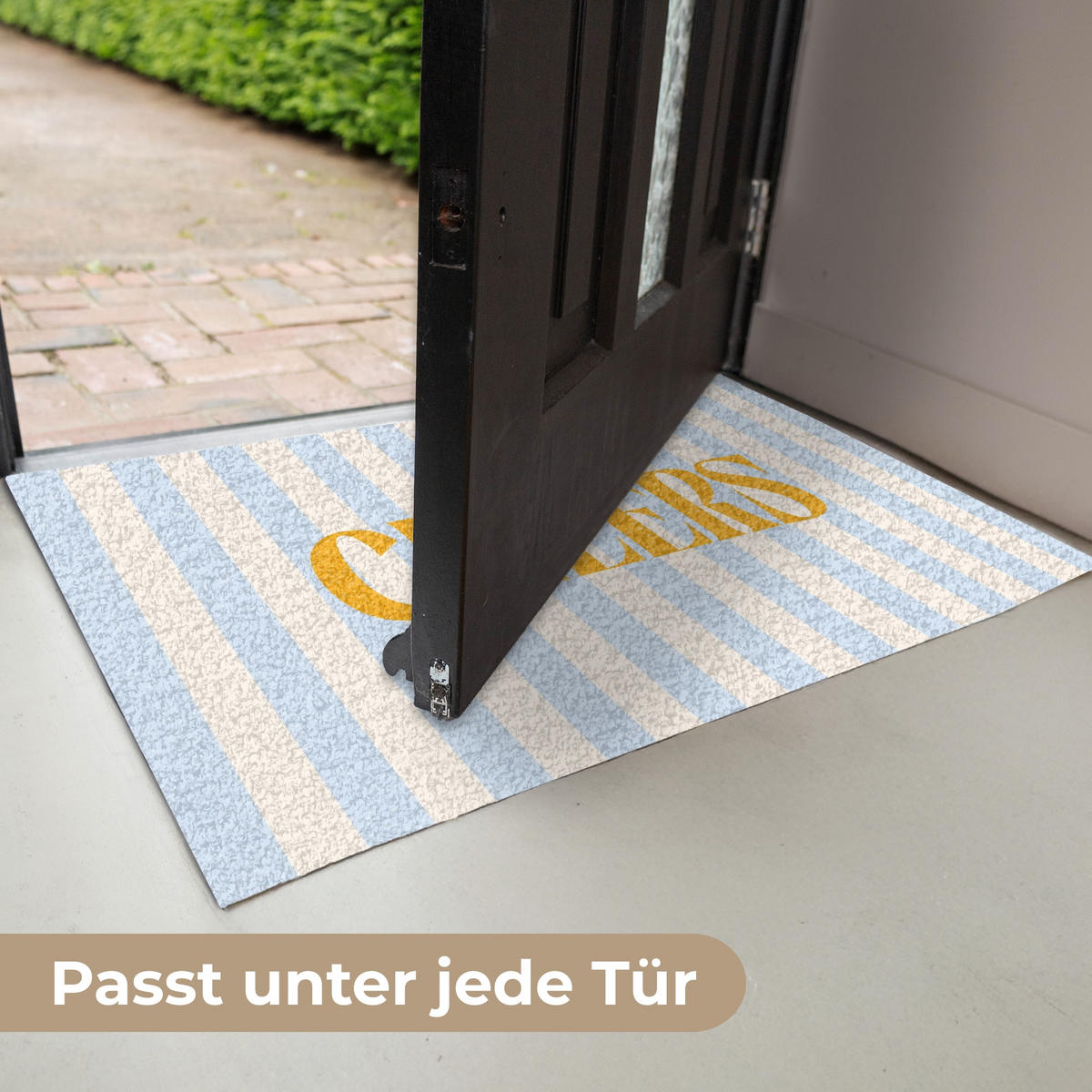 FUSSMATTE Orange – Blau – Streifen – Cheers 60x40 cm - Hellblau, Kunststoff (60/0.4cm) - MuchoWow