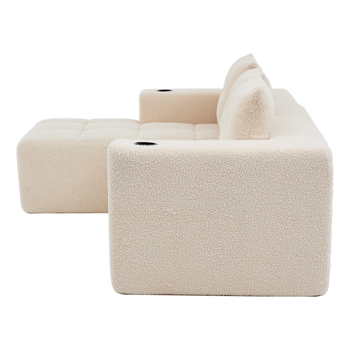 ECKSOFA chenille L-form mit getränkehaltern & 3 kissen - Beige, Textil (258/163cm) - Urban Meuble