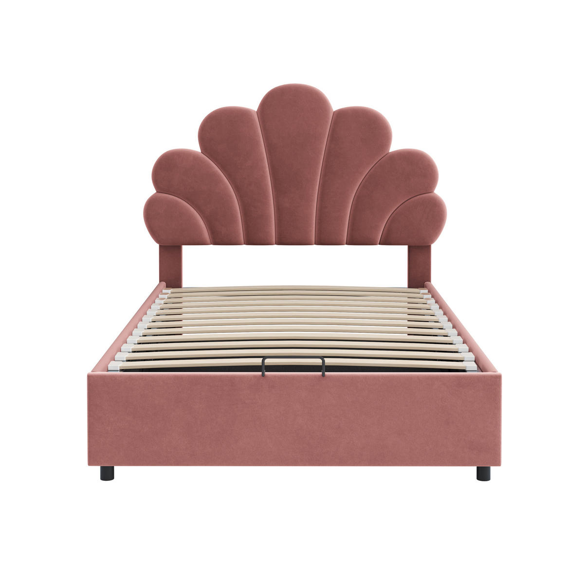 KINDEREINZELBETTEN aus Samt 90x200 cm in Rosa mit hydraulischem Stauraum - Rosa, Textil (90/200cm) - Modfu