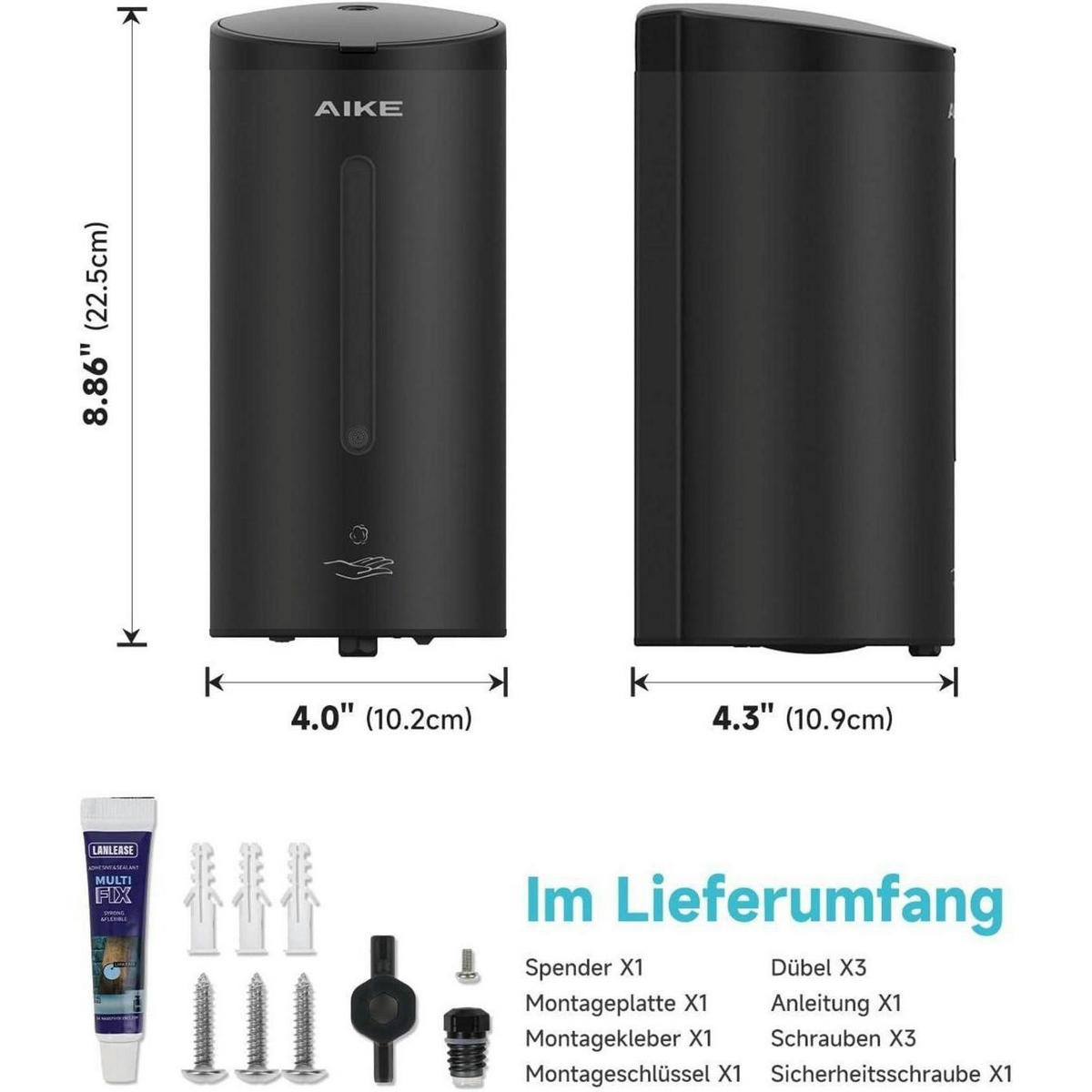 SCHAUMSEIFENSPENDER AIKE FoamCore Edelstahl Matt Schwarz - Schwarz, Metall (10.9/10.8/22.1cm)