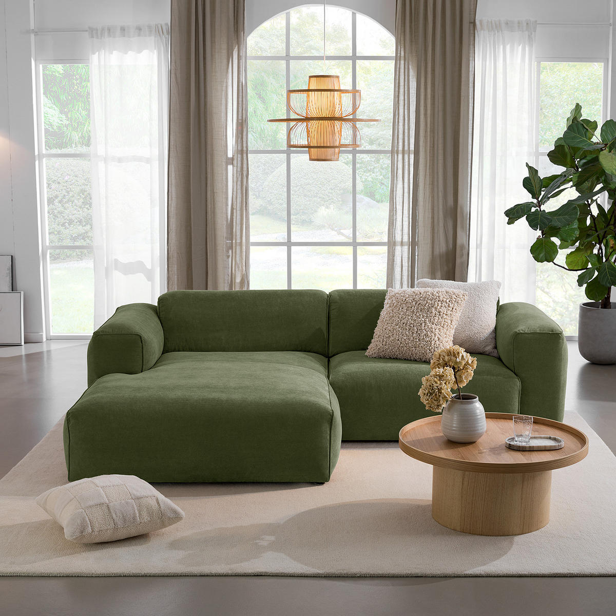 ECKSOFA mit XL-Longchair - Schwarz/Grün, Kunststoff/Textil (260/171cm) - home24