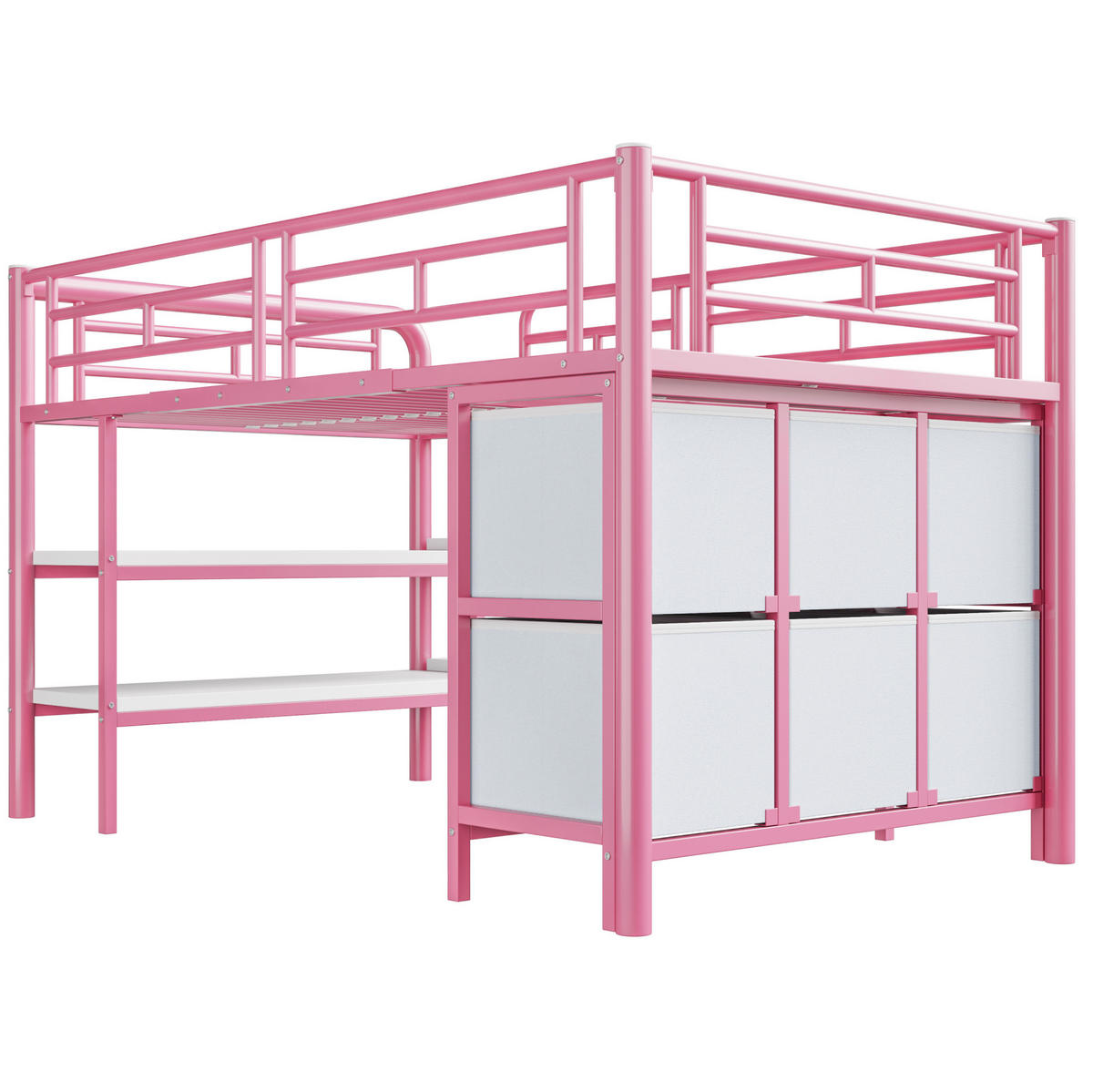 HOCHBETT mit Stauraum 90x200 cm Metall Weiß/Rosa - Pink, Metall (90/200cm) - Beauniv