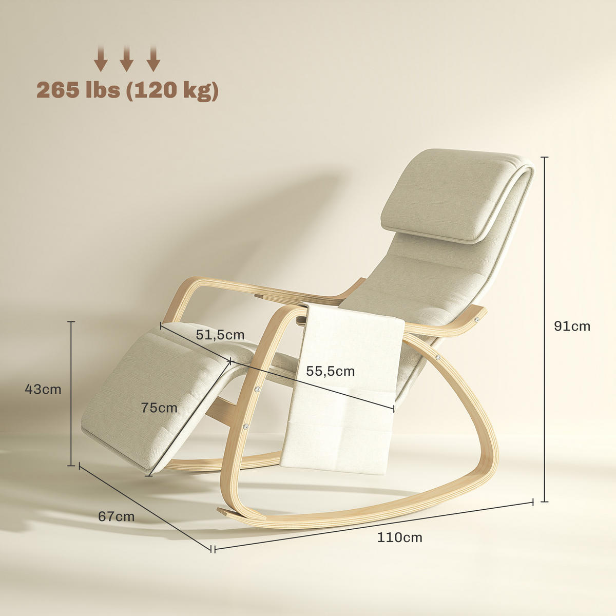 SCHAUKELSTUHL DE-17385 Cremeweiß - Creme, Holz (110/91/67cm) - ComfortXL