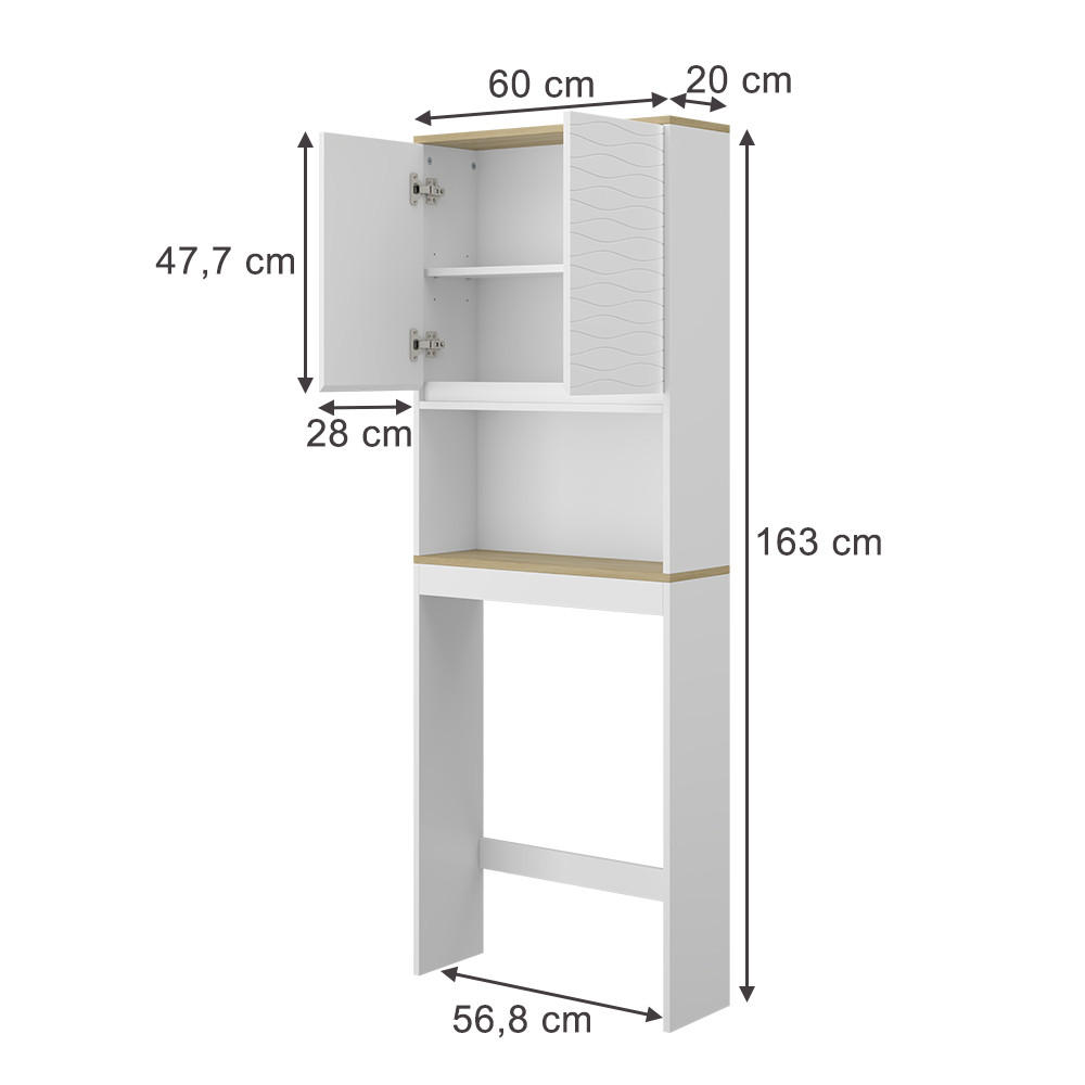 TOILETTENSCHRANK Livia Weiß 60 x 163 cm - Weiß/Naturfarben, Holzwerkstoff (60/163/20cm) - Vicco