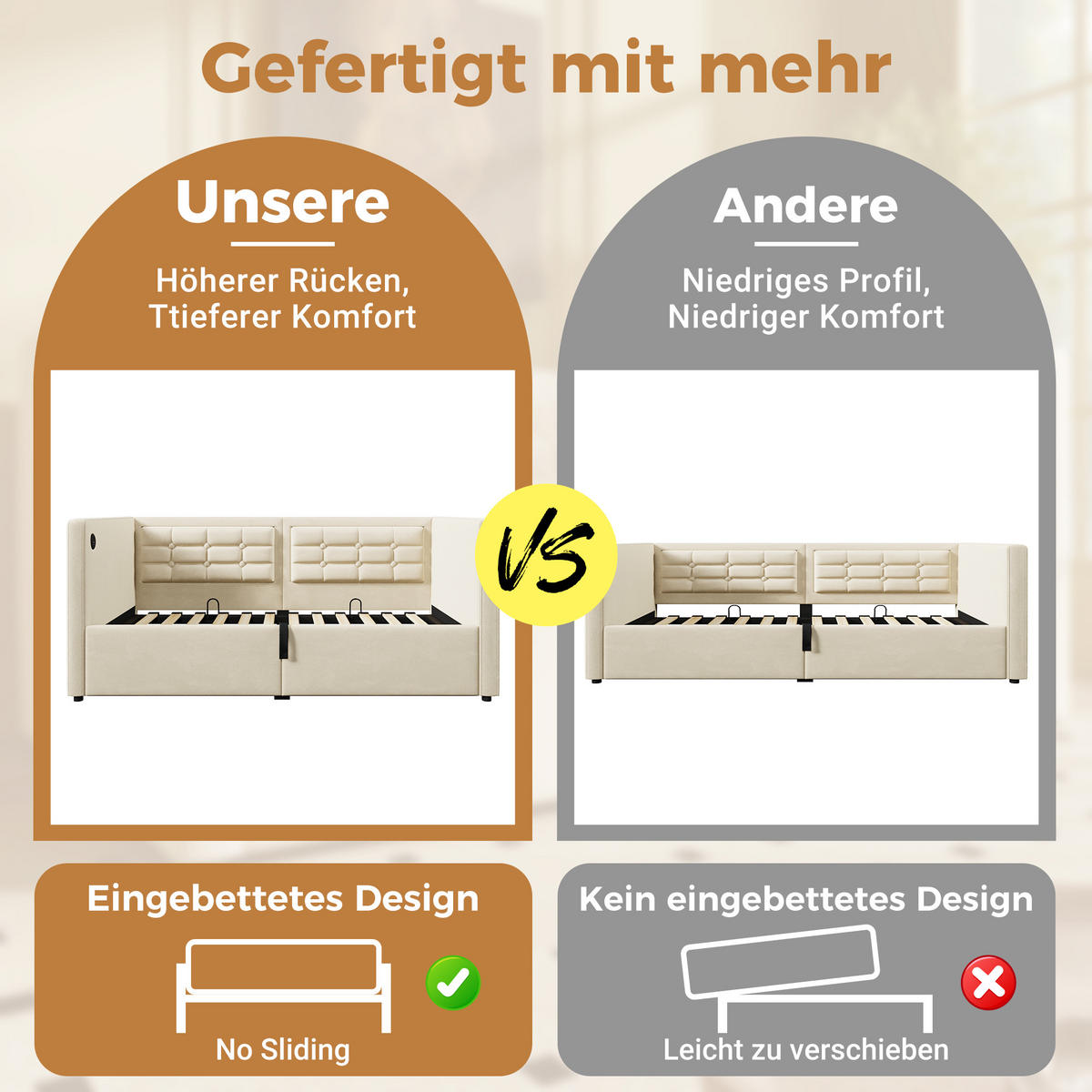 SCHLAFSOFA 90/200 cm in Beige Samt mit Stauraum, USB und Type-C - Beige, Holzwerkstoff/Textil (90/200cm) - WISHDOR