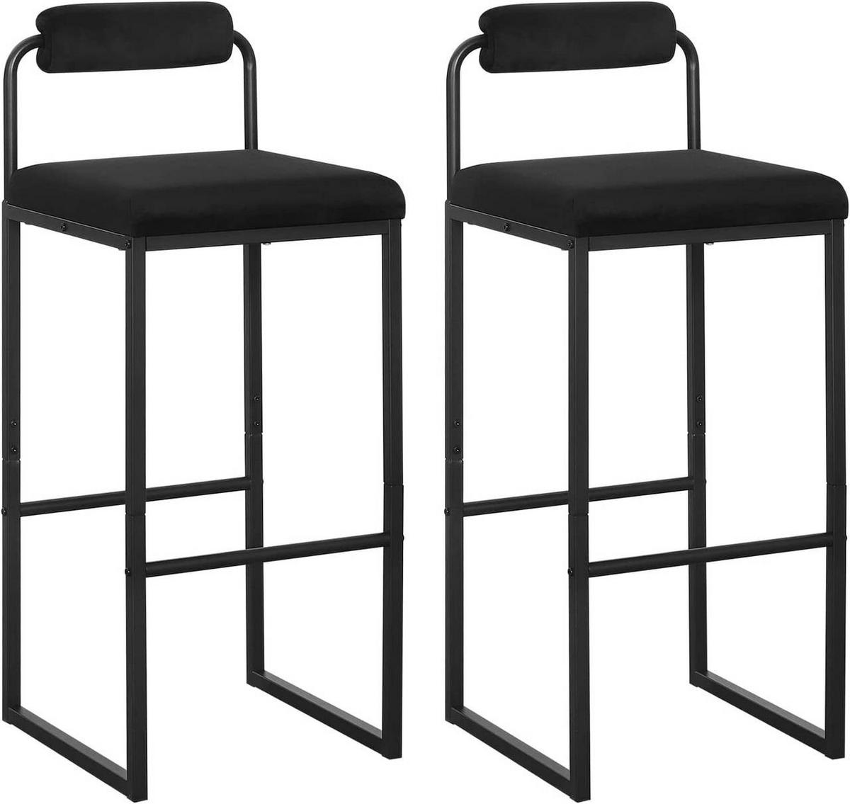 BARHOCKER 2er Set, Hochstuhl, Samt, Schwarz - Schwarz, Textil/Metall (39/95.5/38.5cm) - Woltu