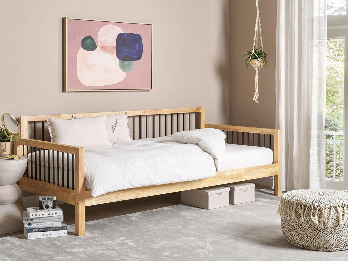TAGESBETT Holz 90/200 cm Hellbraun Tricot - Hellbraun, Holz - Beliani