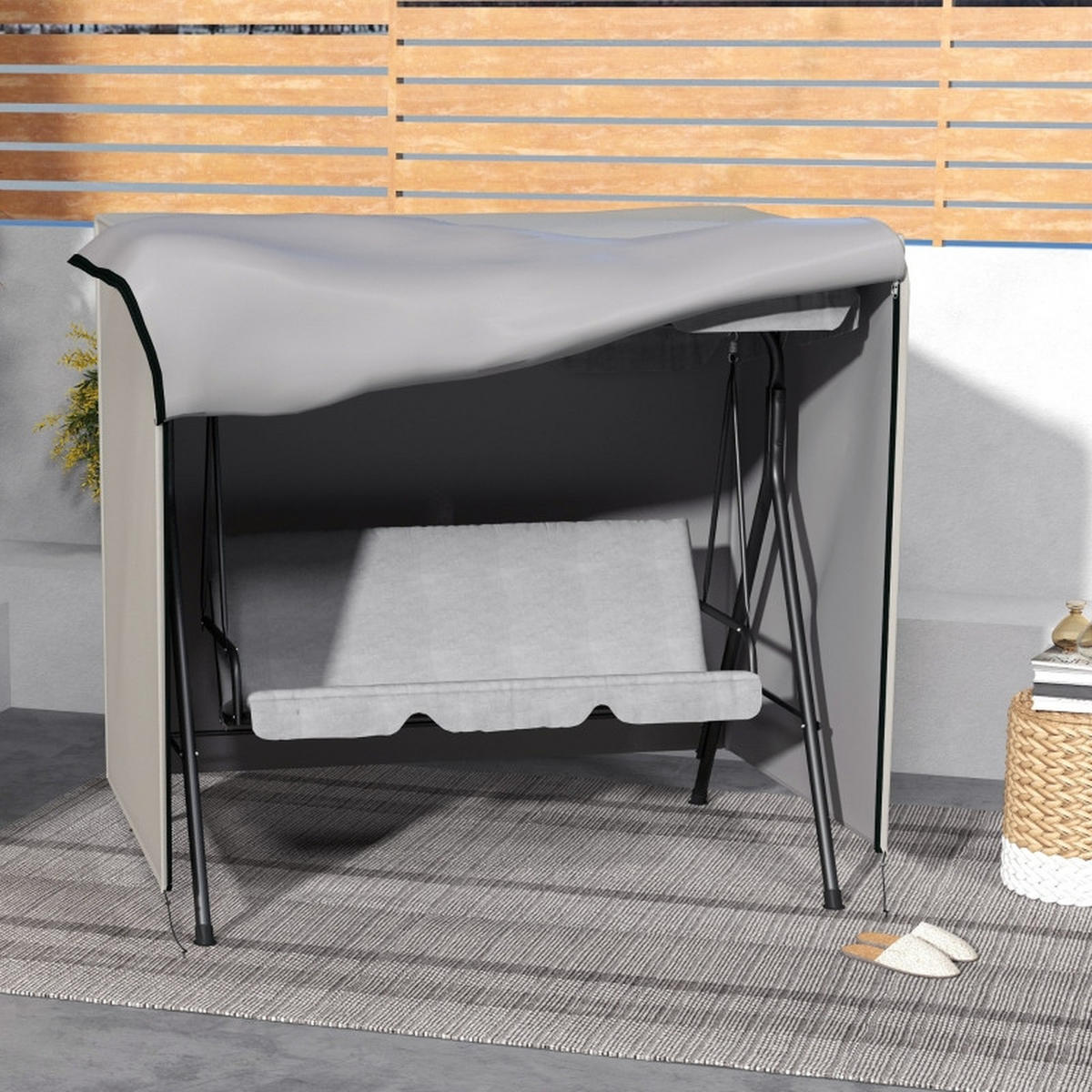 ABDECKPLANE 177x114x152 cm Gartenschaukel grau - Grau, Textil (114/177/152cm) - Fortuna Lai