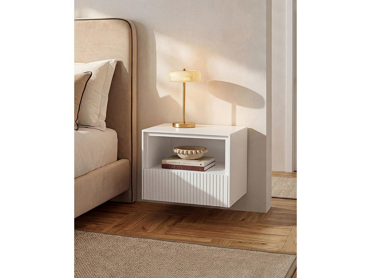 NACHTTISCH - 54 cm x 40 cm - Holz, Platte - Weiß - CALDRIN - Weiß, Holz (54/35/40cm) - Vente-Unique