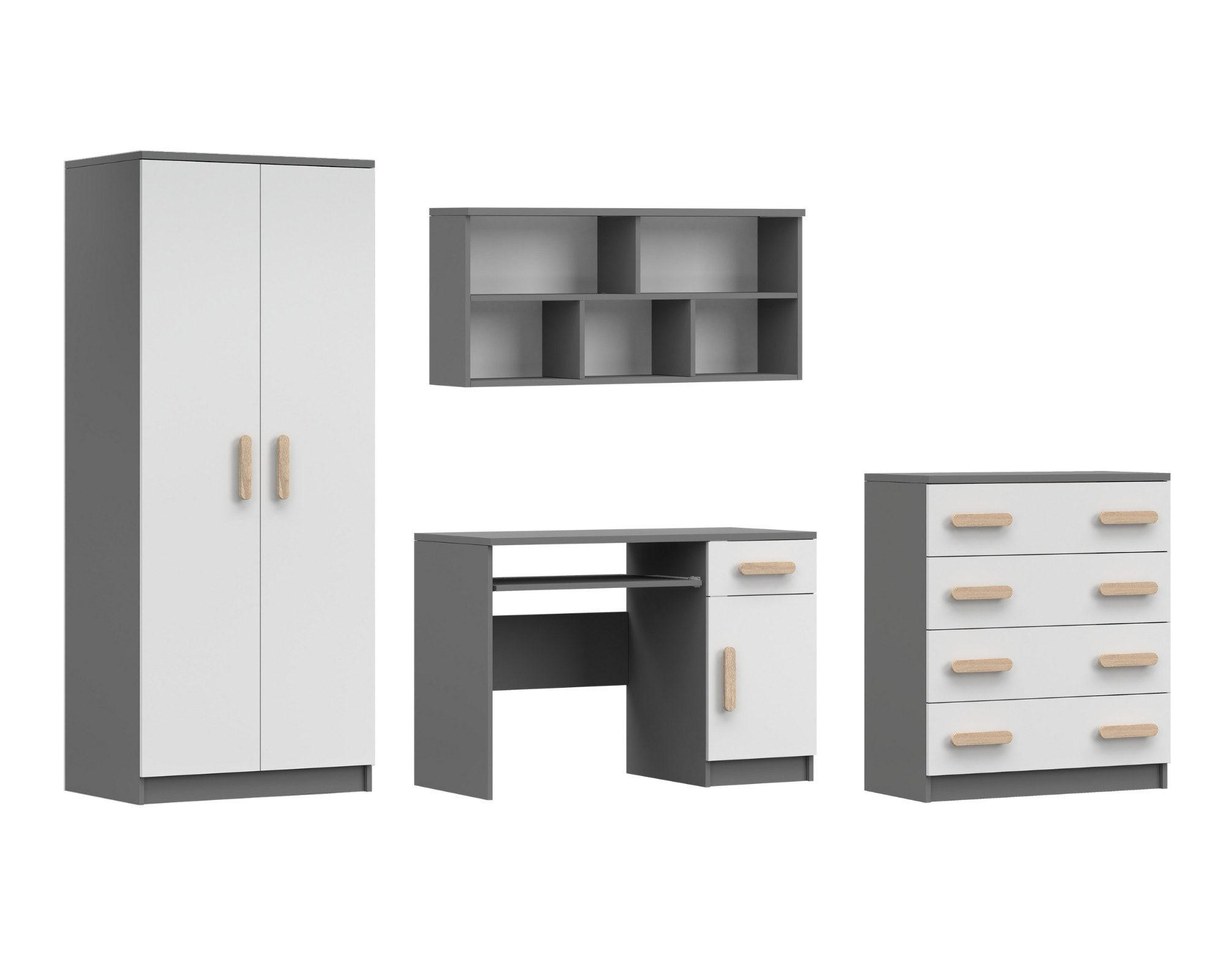 Deine Möbel 24 Kinderzimmer-Set Weiß, Grau, Sonoma Eiche 270x193x50 cm