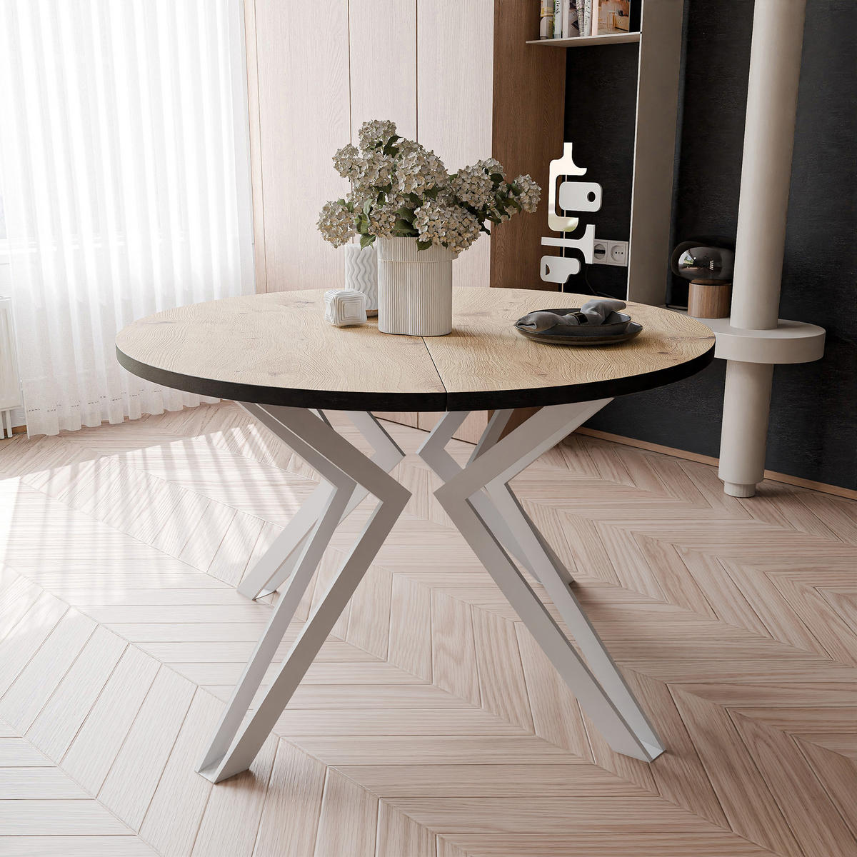 ESSTISCH ausziehbar aus MDF, Braun - Braun/Weiß, Holzwerkstoff (120/120/76cm) - Idohome
