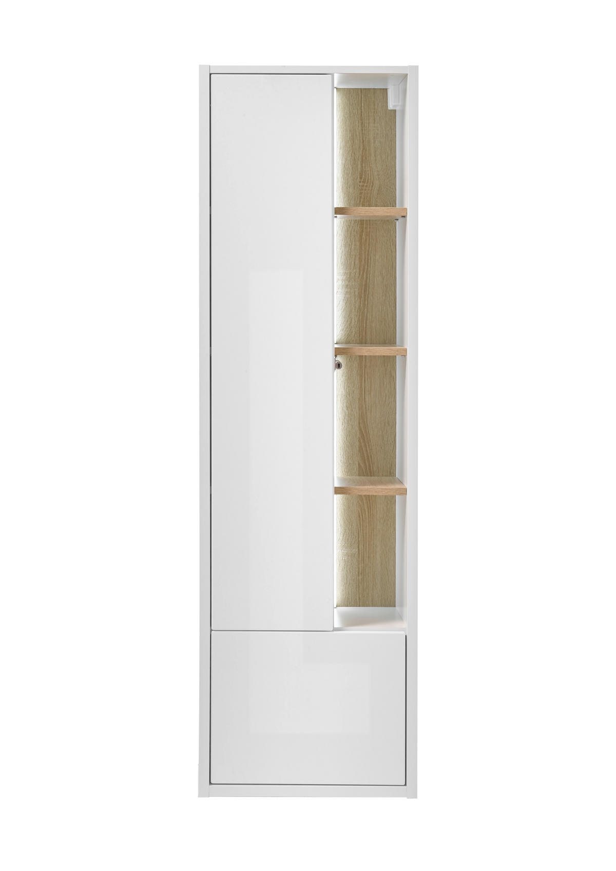 HOCHSCHRANK M20 Weiß Hochglanz & Eiche Dekor 45/150/30 cm - Weiß Hochglanz, Holzwerkstoff (45/150/30cm) - Livojo
