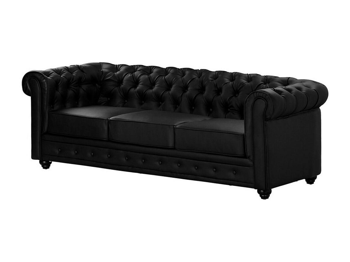 SOFAGARNITUR ohne Schlaffunktion - 4 -Sitzer - Kunstleder - schwarz - CHESTERFIELD - Schwarz, Leder (205/72/88cm) - Vente-Unique