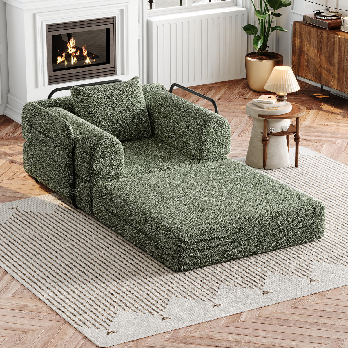 SCHLAFSOFA in Grün – 2-in-1 mit Armlehnenfach und Chenillebezug - Grün, Textil (94/49.5/181.6cm) - BEAOK