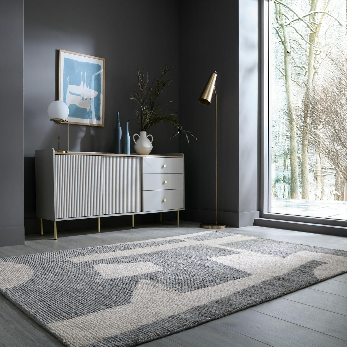TEPPICH Kurzflor Collage Muster, Abstrakt, Wohnzimmer Grau-Beige Rechteckig 200x300 - Grau, Textil (200/300cm) - KADIMA DESIGN