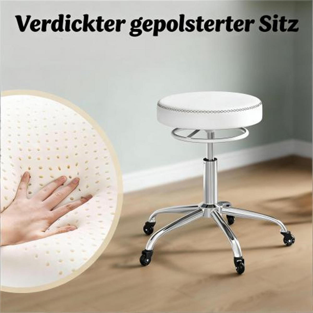 DREHHOCKER Weiß, Metall & PU, höhenverstellbar, drehbar & rollbar, 49 x 49 x 58 cm - Weiß, Metall (49/58/49cm) - Albatros