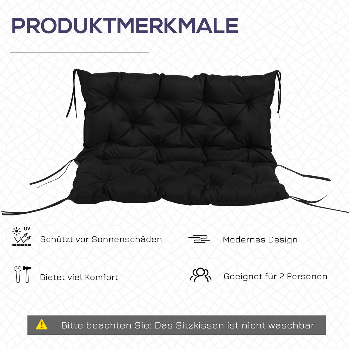 BANKAUFLAGE aus Polyester 100x98x8 cm in Schwarz mit 6 Bändern - Schwarz, Textil (98/8/100cm) - Modfu