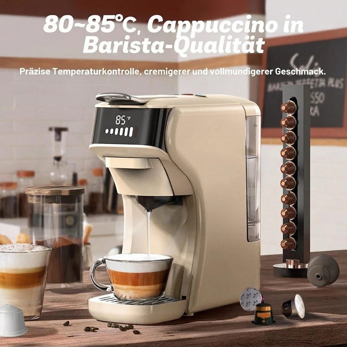 FILTERKAFFEEMASCHINE 6-in-1 20 Bar Edelstahlfilter Espresso-Extraktion - Beige, Metall (11/26/26cm) - BEXEVUE