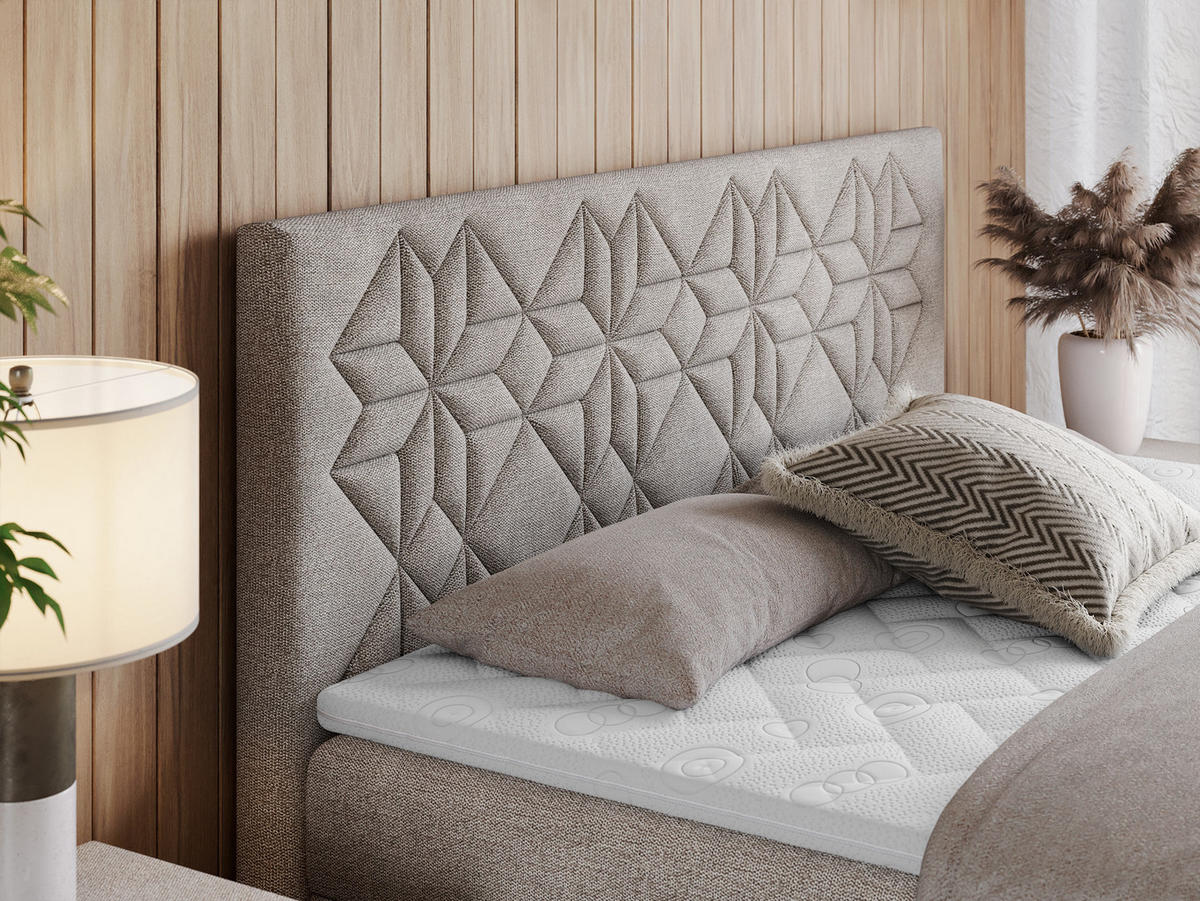 BOXBETT LEILA 200/200 Beige Struktur - H4 - Beige, Holz/Textil (200/200cm) - MKS