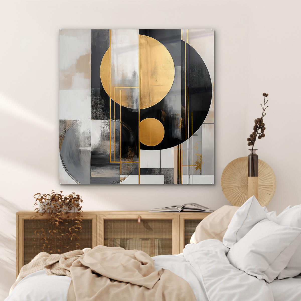 ACRYLGLASBILD Abstrakt - Gold - Silber - Formen - Ästhetisch - Modern 90x90 cm - Goldfarben, Glas (90/90cm) - MuchoWow