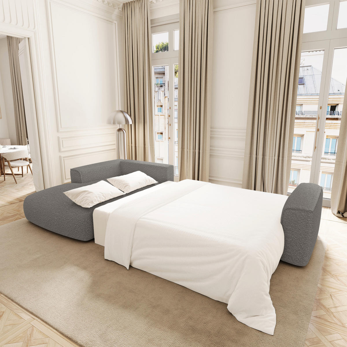 LINKSECK-SCHLAFSOFA mit Stauraum COMO Frottee Graphitgrau 297cm - Dunkelgrau/Graphitfarben, Textil (297/167cm) - Premium Interiors