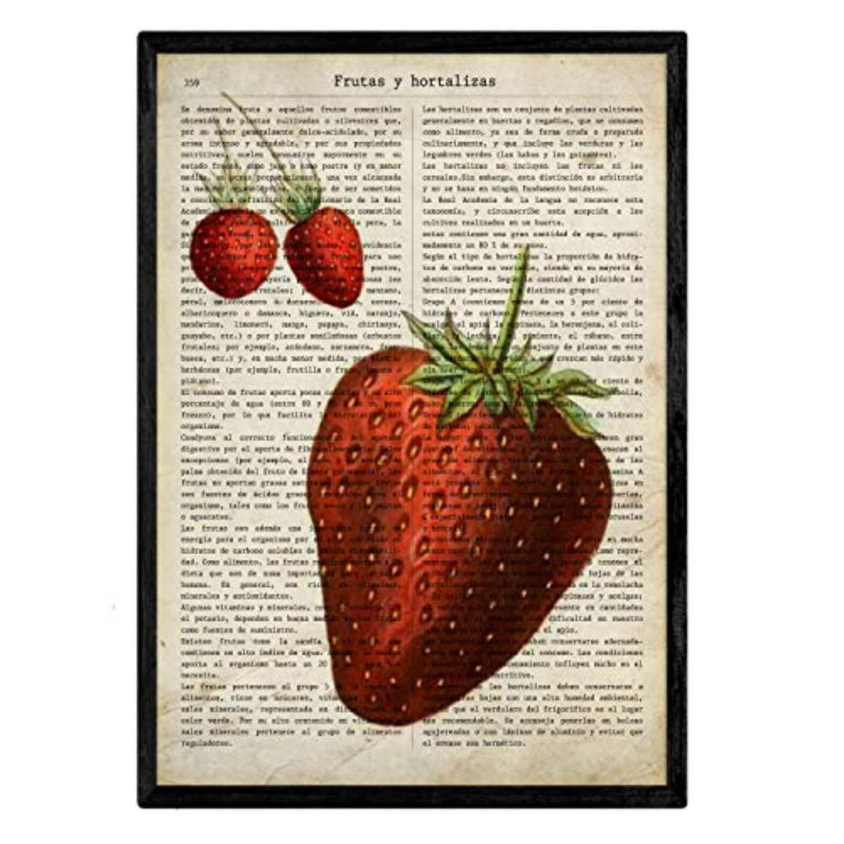 POSTER Set mit 4 Blättern Obst und Gemüse Modell 3 A4 Schwarzer Rahmen - Schwarz, Papier (29.7/3cm) - Nacnic