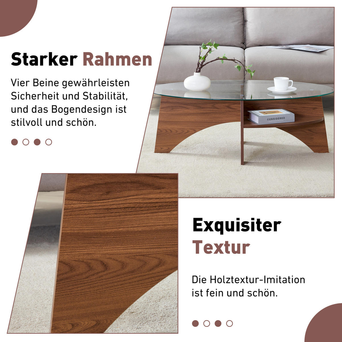 COUCHTISCH 104,9/60 cm mit Ablagefach und Sicherheitsglas, Transparent/Walnussfarben - Nussbaumfarben, Holzwerkstoff (104.9/60/45cm) - Modfu