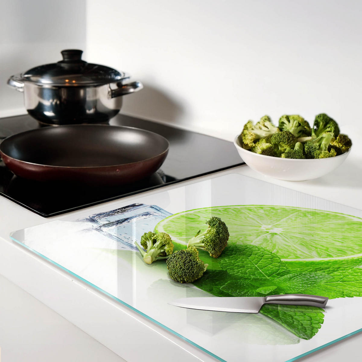 GLASPLATTE 60x52 cm Limette mit Eis - Grün, Glas (60/0.4/52cm) - TULUP