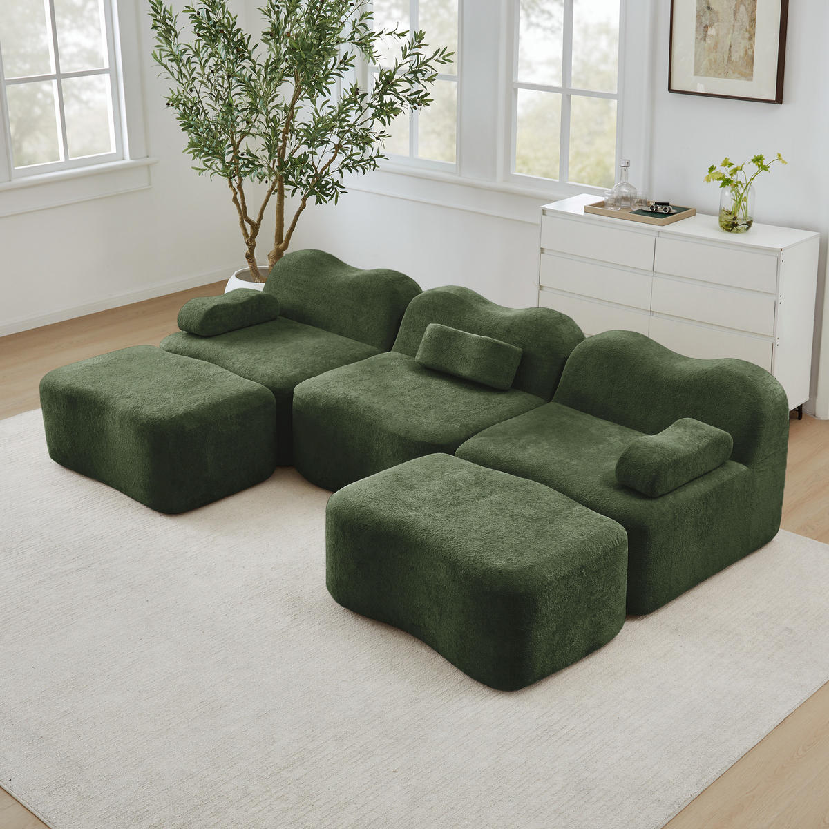 WOHNLANDSCHAFT DE-34348 3-Sitzer mit 2 Ottomans Grün - Grün, Textil (167/70/288cm) - ComfortXL