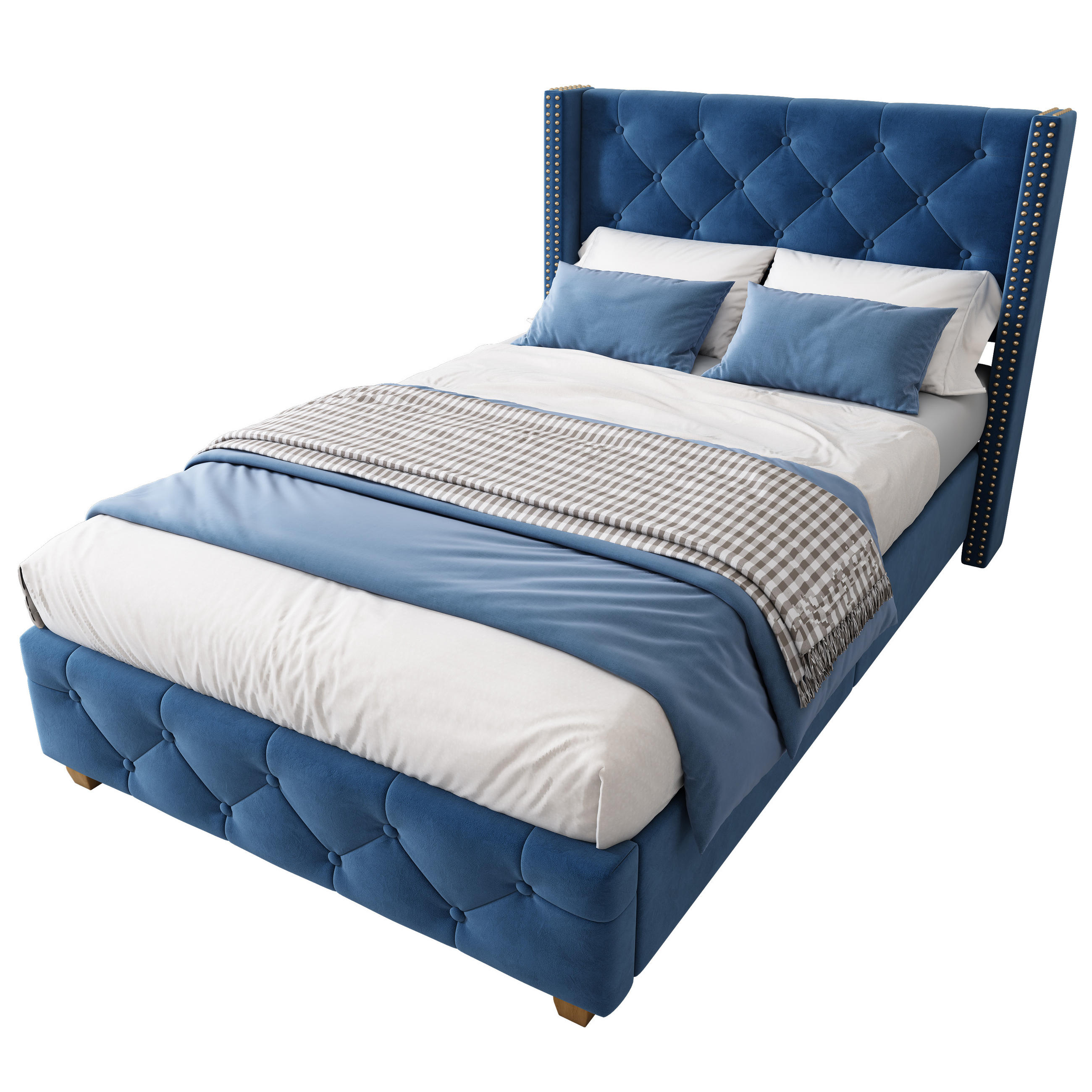 POLSTERBETT 90/200 cm Blau mit Lattenrost und Knopfpolsterung - Blau, Textil (90/200cm) - OKWISH