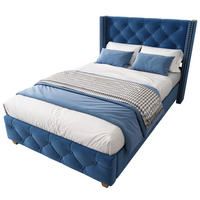 POLSTERBETT 90/200 cm Blau mit Lattenrost und Knopfpolsterung - Blau, Textil (90/200cm) - OKWISH